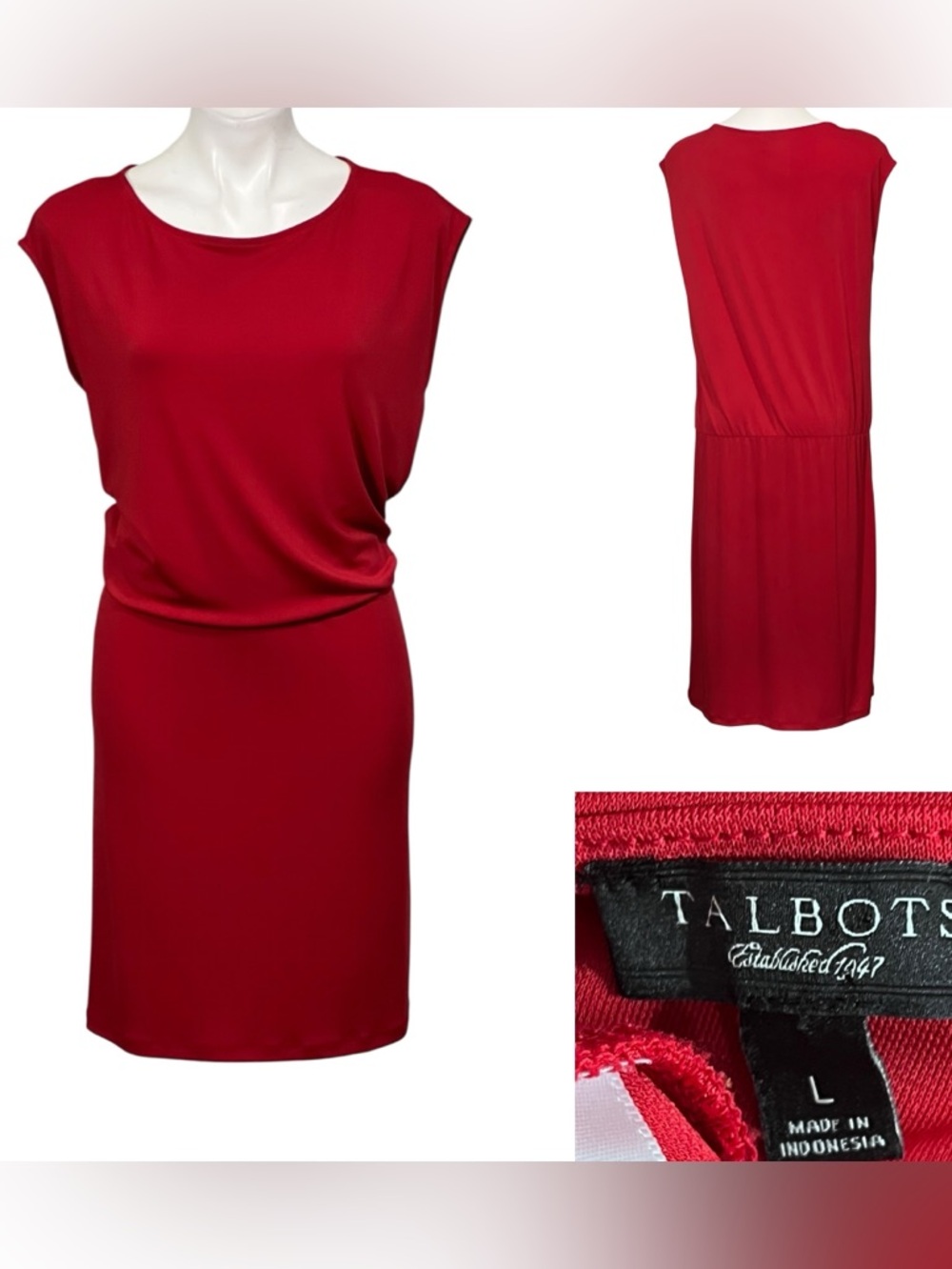 Talbots dress sz L l Red Sleeveless Blouson knee length stretch waist